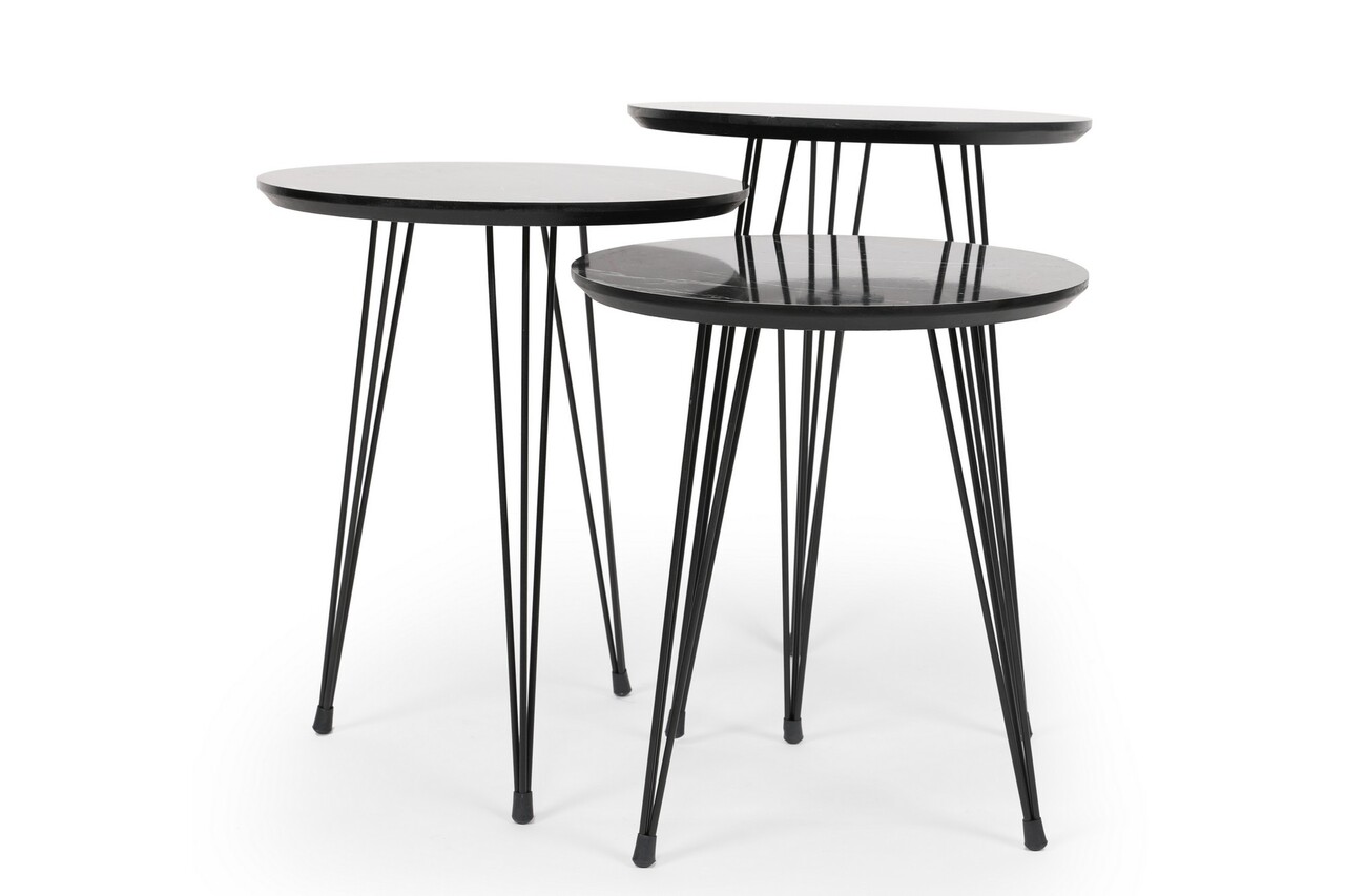 Set 3 masute Siyah Mermer, Plass Design, 38x55 cm, MDF, gri/negru - 2 | YEO