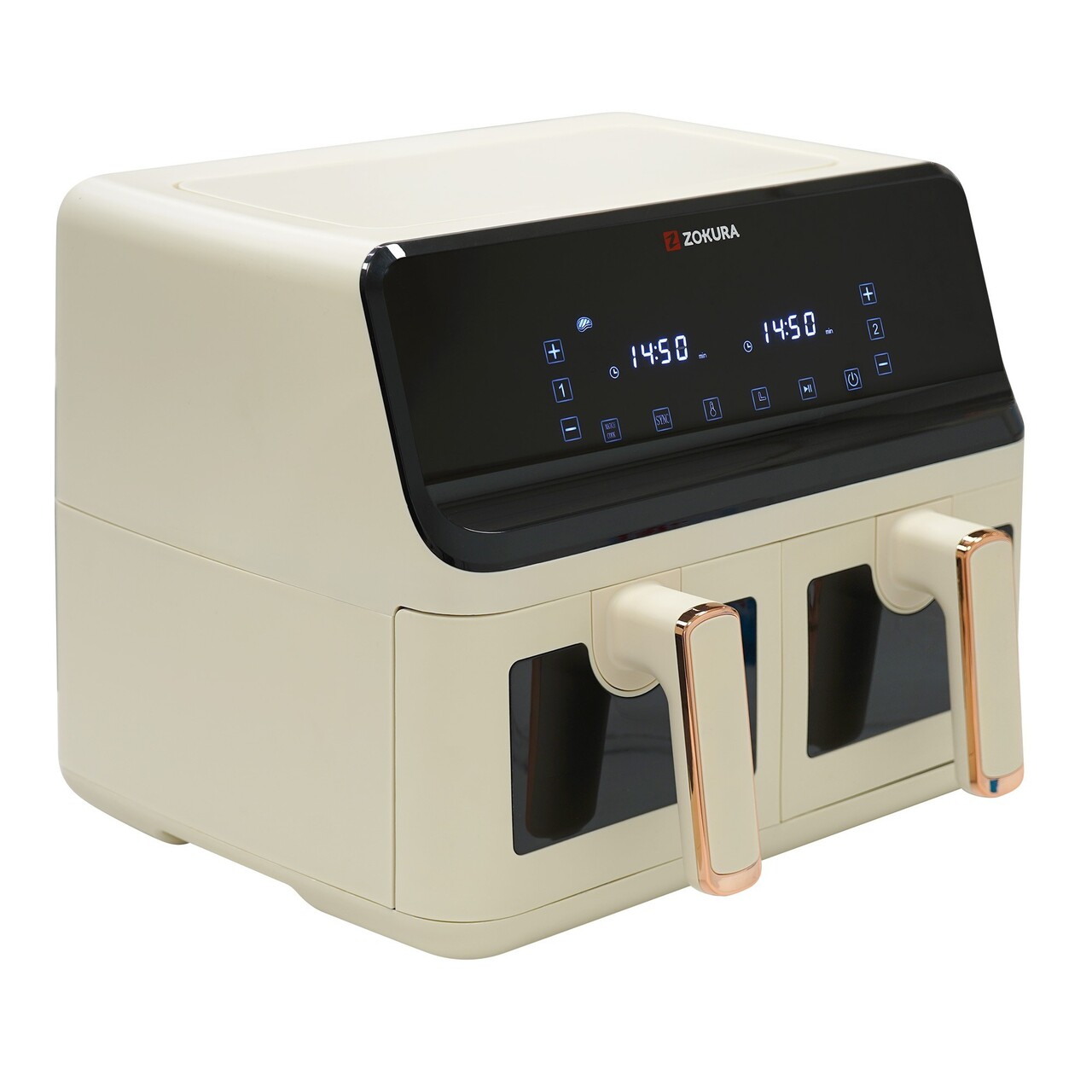 Friteuza dubla cu aer cald, 8 L, 1350+1350 W, Bej - Zokura - imagine 2