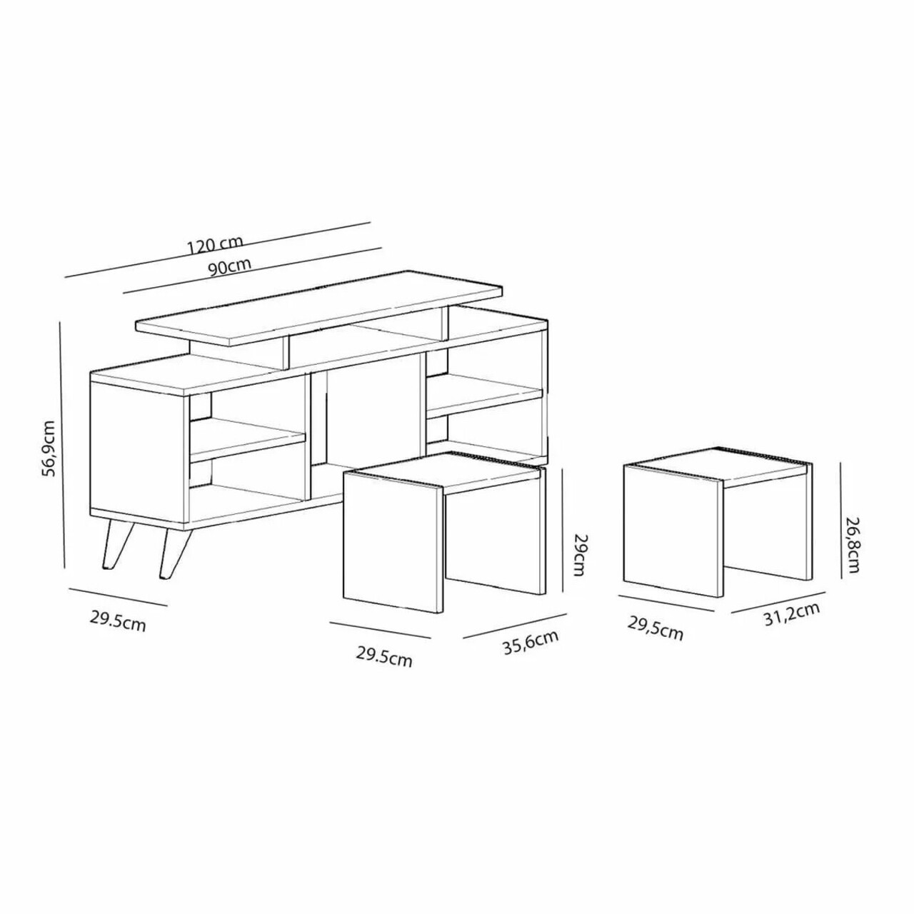 Comoda TV, Hanah Home, Kutay, Alb / Teak - imagine 4