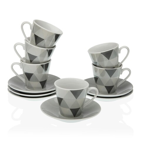 Set 6 cesti cu farfurie Soft Triangles, Versa, Ø5.8×6 cm, portelan Bucatarie