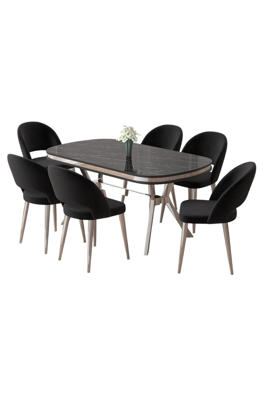 Set masa si scaune (7 piese), Hanah Home, Jita, Sonata / Crom / Negru — imaginea 2