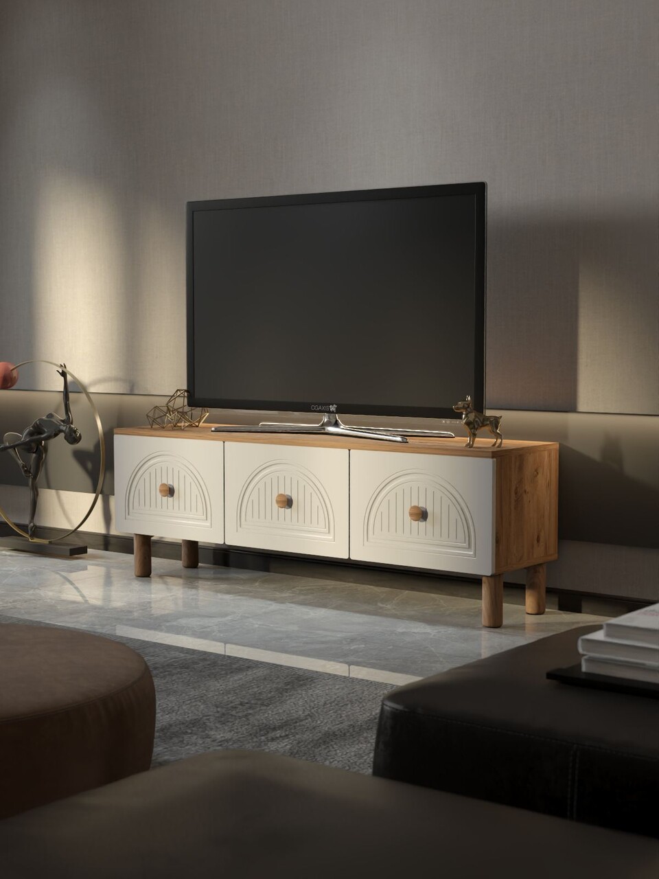 Comoda TV, Hanah Home, Arcera 135, 135x47x35 cm, PAL, Pin Atlantic / Alb - view 4