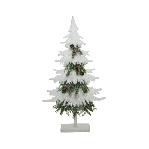 Decoratiune Tree with snow, Decoris, 8.8x39x70 cm, spuma, alb/verde