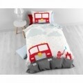 Lenjerie de pat pentru o persoana, Small Fireman White, Royal Textile, 2 piese, 140 x 200 cm, 100% bumbac, multicolora
