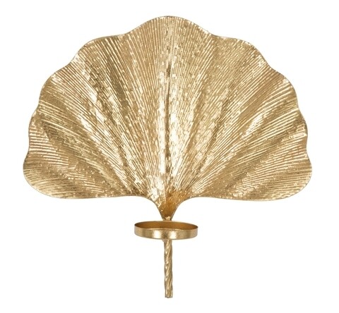 Suport de lumanare pentru perete Glam Leaf, Mauro Ferretti, 41×11.5×40 cm, fier, auriu 41x11.5x40
