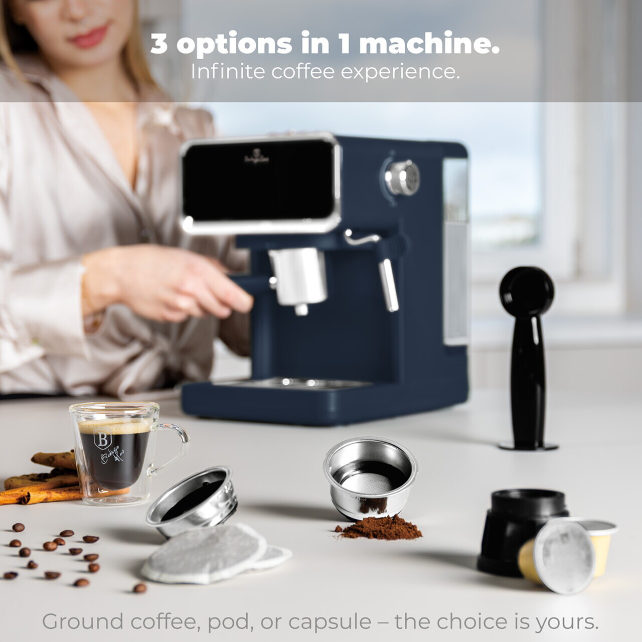 Espressor digital 3 in 1 Berlinger Haus, Deep Sea, 950W, 21x25.9x28 cm, inox, albastru mat - view 10