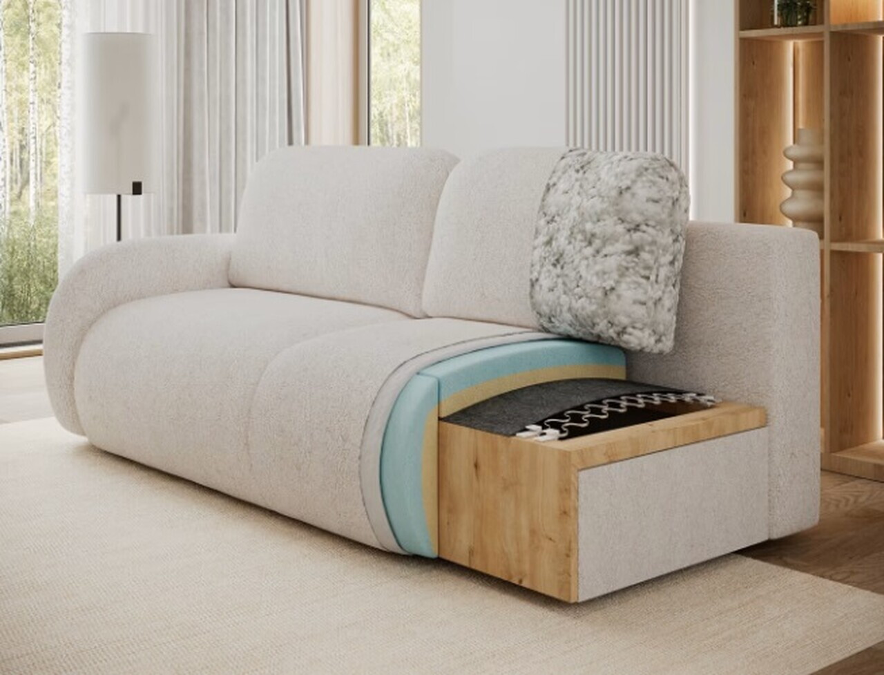 Canapea extensibila 3 locuri ELTAP, Avuela, 250x105x94 cm, lemn/tesatura boucle, gri — imaginea 11