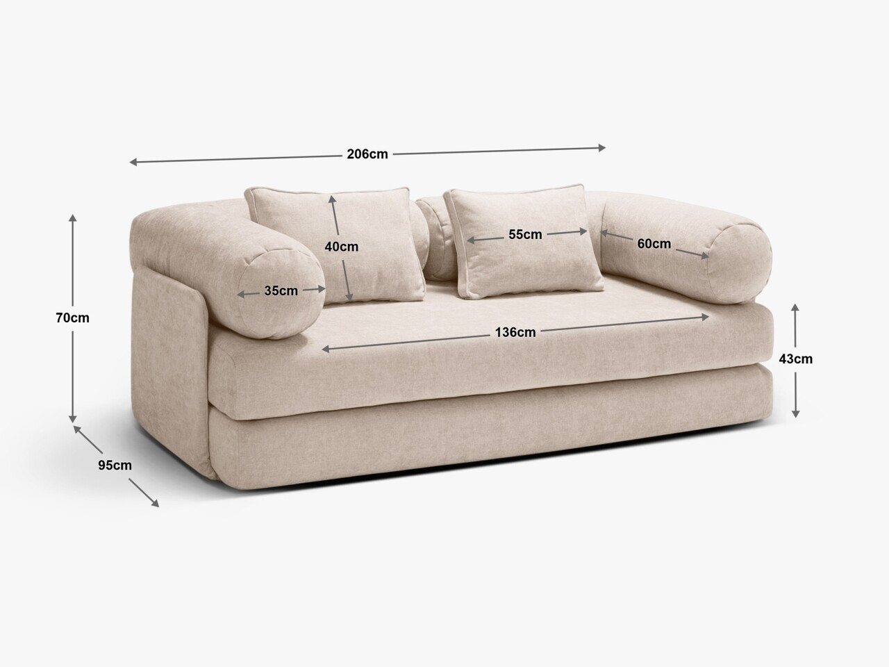 Canapea extensibila 3 locuri, Dreamy, Micadoni Home, 206x95x70 cm, tesatura structurata, bej — imaginea 10