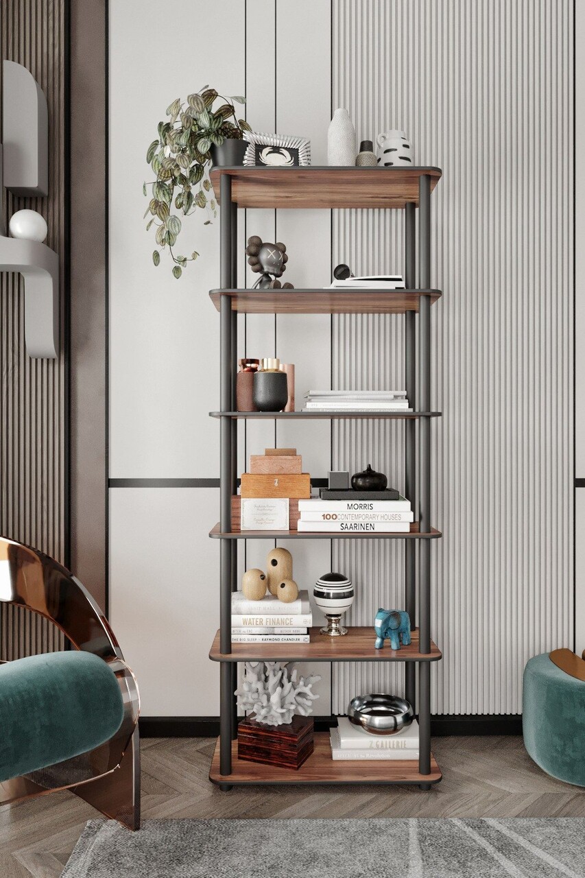 Corp biblioteca, Poter, Bookcase 6 Rect, 60x173x30 cm, MDF , Maro - 1 | YEO