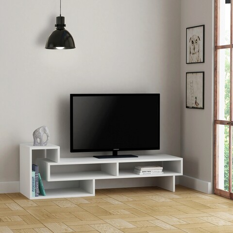 Comoda tv, decortie, tetra, 136.5x42x40 cm, alb
