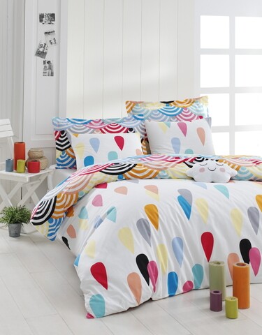 Lenjerie de pat dubla king, 3 piese, 220x240 cm, 100% bumbac ranforce, mijolnir, vendula, multicolor