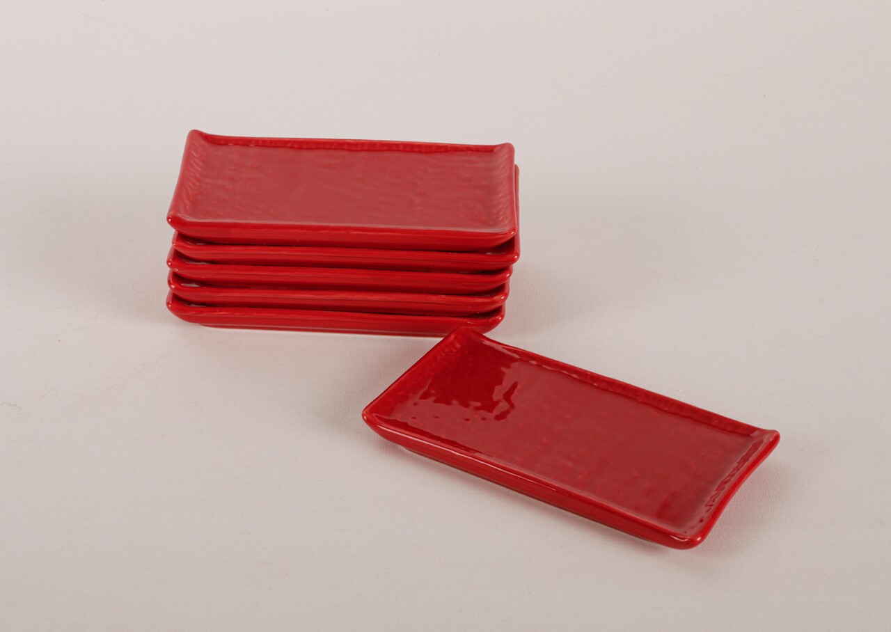 Set 6 Platouri Red Natural Stone, Keramika, Ø15 Cm, Ceramica, Rosu