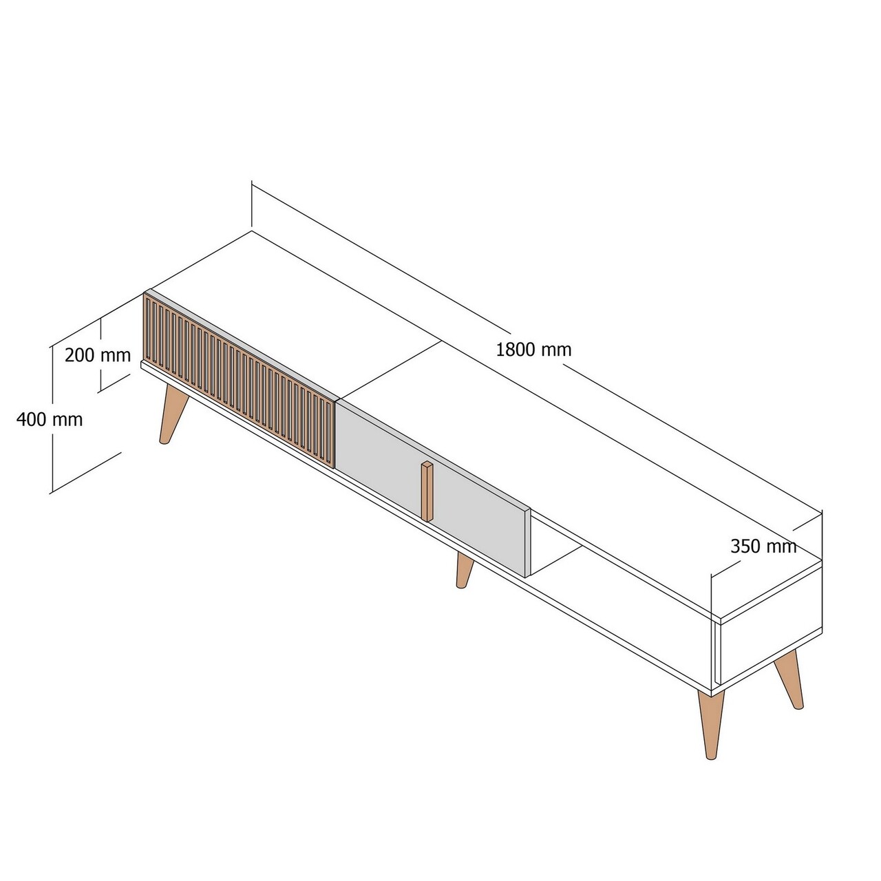 Comoda TV, Hommy Craft, Milan Alt, 180x40x35 cm, PAL, Nuc/Alb
