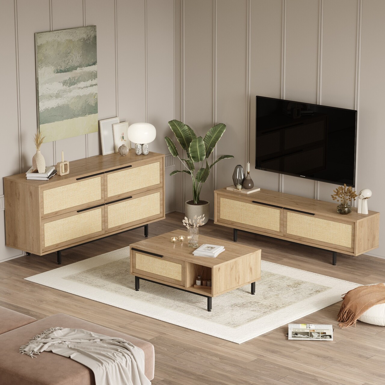Set mobilier living, Hanah Home, ON20-SU, Stejar - imagine 2