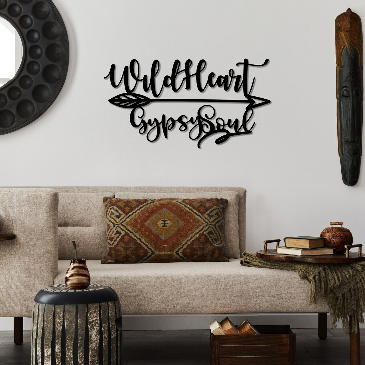 Decoratiune de perete, Wild Heart Gypsy Soul, Dimensiune: 60 x 32 cm , Negru