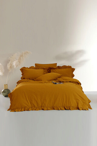 Lenjerie de pat dubla super king (fr), 3 piese, exclusive stonewashed - mustard, limasso, bumbac