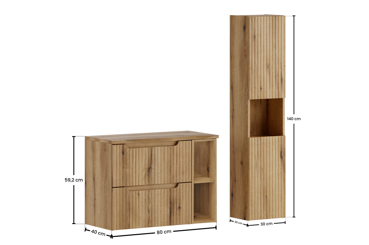 Set mobilier baie Nova Coast Evoke Oak 80 cm, dulap inalt si masca lavoar, Comad, MDF/PAL, stejar - view 2