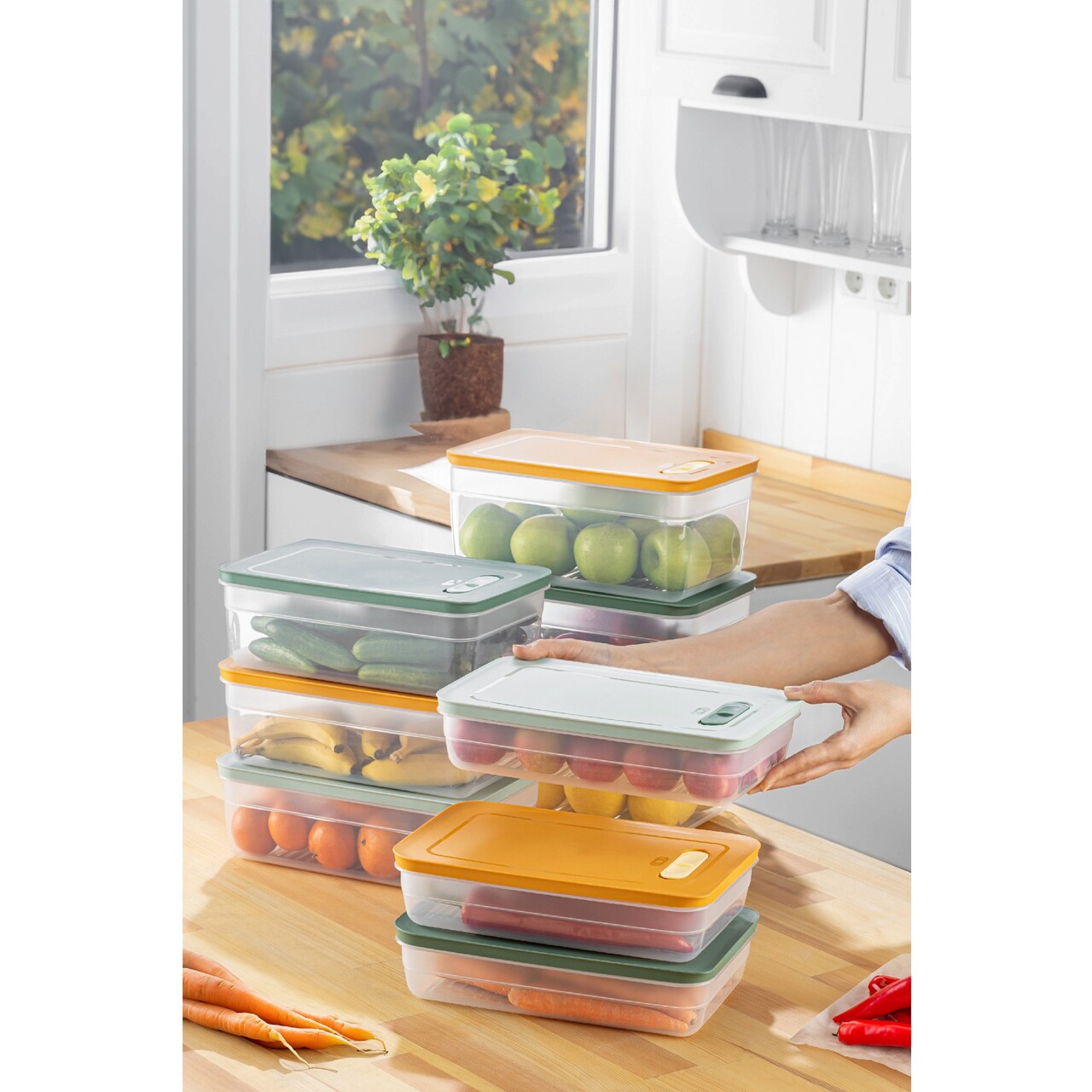 Set recipiente depozitare, Hermia, 964FRM5716, Dimensiune: 18,5 x 28,5 x 10 cm / 3800 ml (3 bucăți), Multicolor - imagine 4