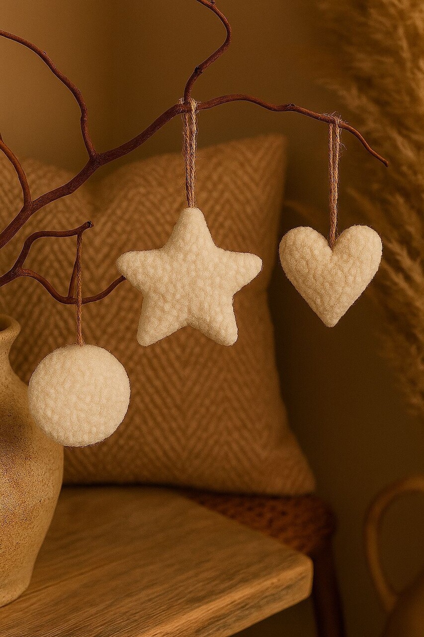 Ornament de Crăciun, 3 Lu Set, 80% POLIESTER/20% IUȚĂ, Alb - imagine 3