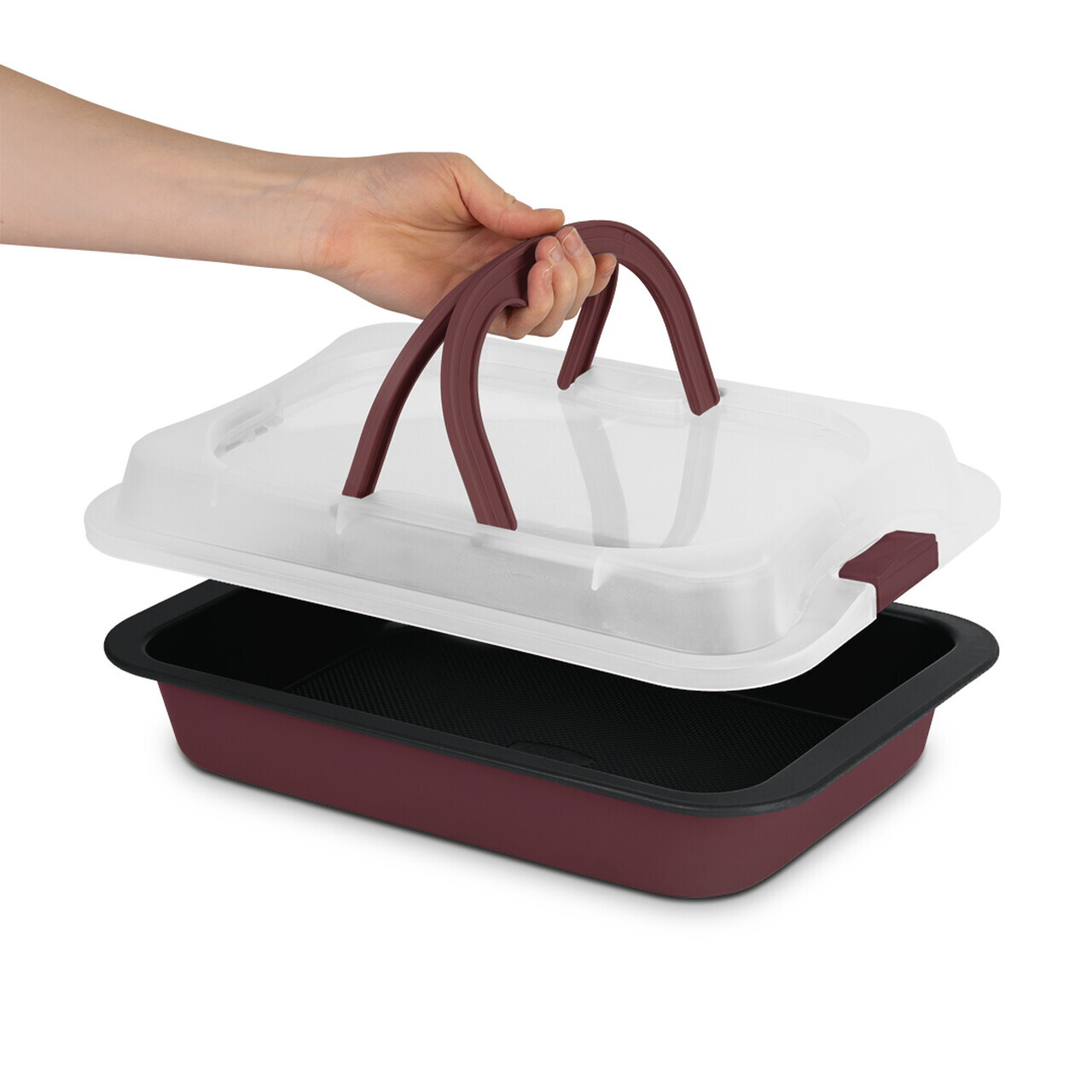 Tava cu capac Berlinger Haus, Leonardo, 36.5x24.5x5.5 cm, otel carbon/plastic, visiniu mat - imagine 7