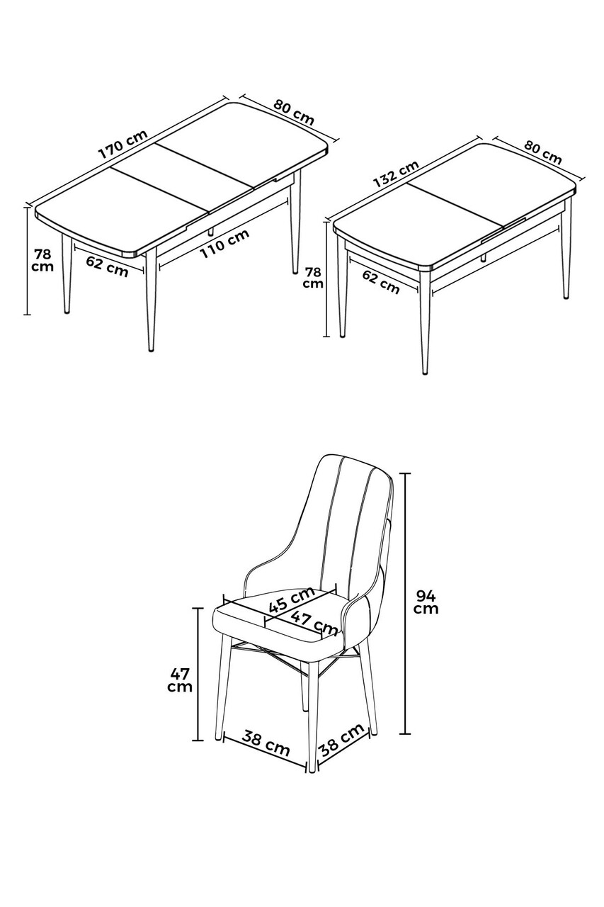 Set masa extensibila si scaune, Hanah Home, Are, Marmură neagră / Albastru marin