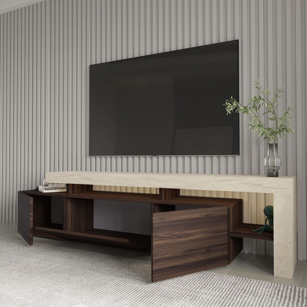 Comoda TV, Hanah Home, Beliz, 192x53x37 cm, Travertin / Nuc - view 4