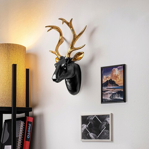 Decoratiune de perete, bust of deer, 26x38x17 cm, poliester, aur/negru