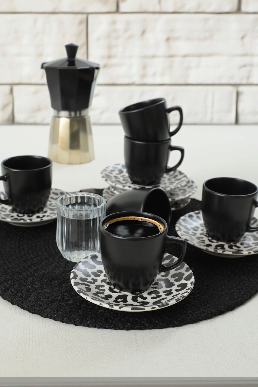 Set cesti de cafea Hermia 275KRM1915 Farfurie: 12 cm (6 bucăți) Alb/Negru
