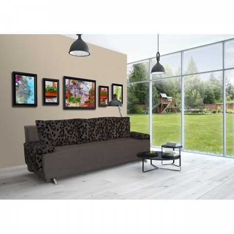 Poza Canapea Extensibila Roma Dark Chocolate Black Flower 205x90x86 cm + lada de depozitare