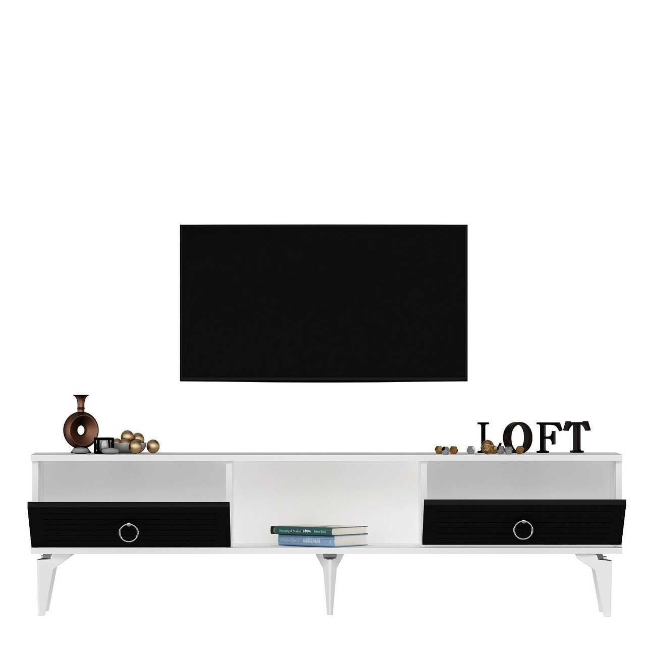 Comoda TV, Olivia, Arona, Alb / Antracit - 2 | YEO