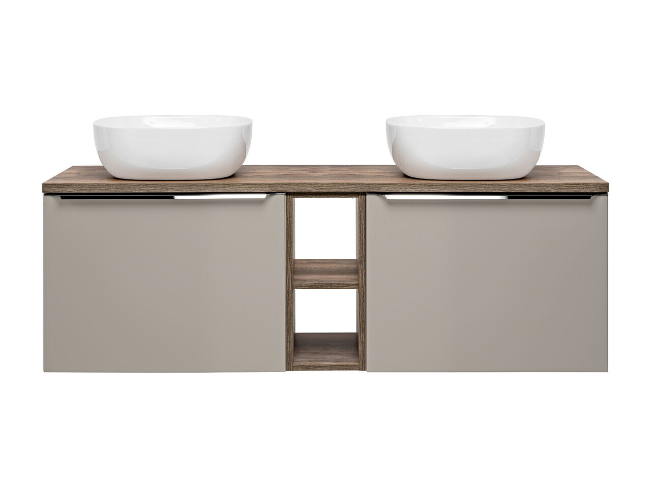 Set mobilier baie, dulap dublu si 2 lavoare, 140 cm, Santa Fe Taupe, Comad, MDF/PAL laminat, gri/stejar santa fe vintage — imaginea 2