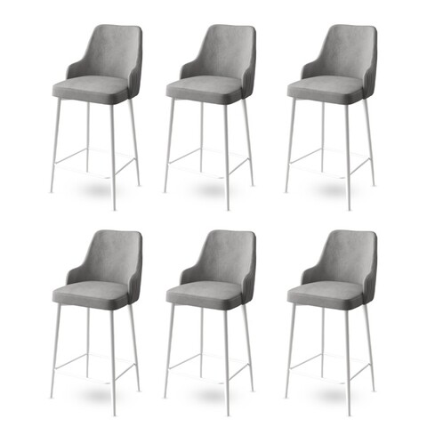Set scaune de bar 6 piese, Charlotte, Enox, Metal, Gri/Alb
