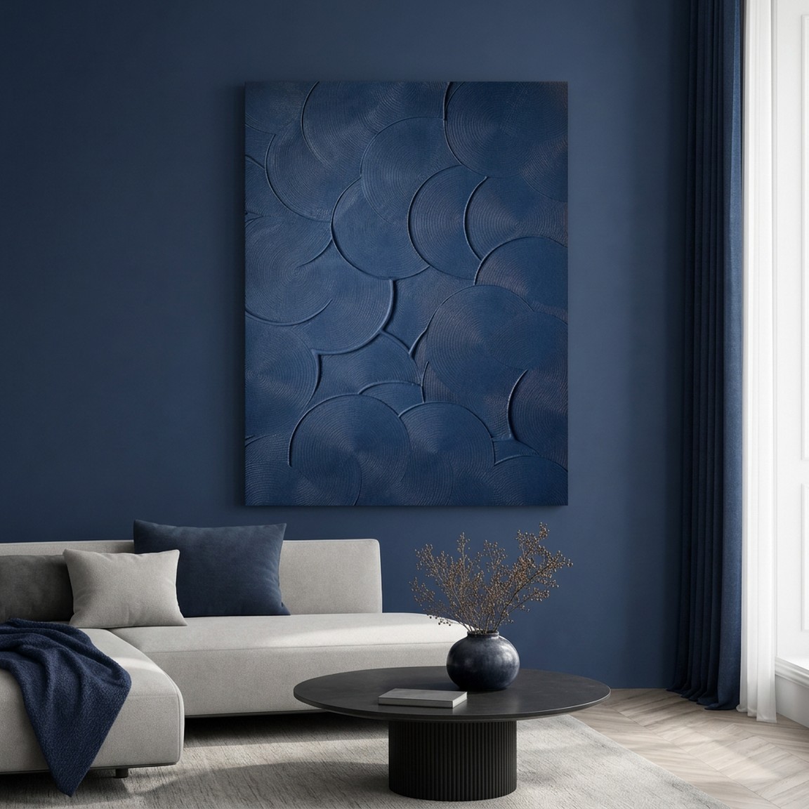 Tablou decorativ, Huhu3208, Cadru: Aluminiu (Grosime: 5 cm), Albastru navy