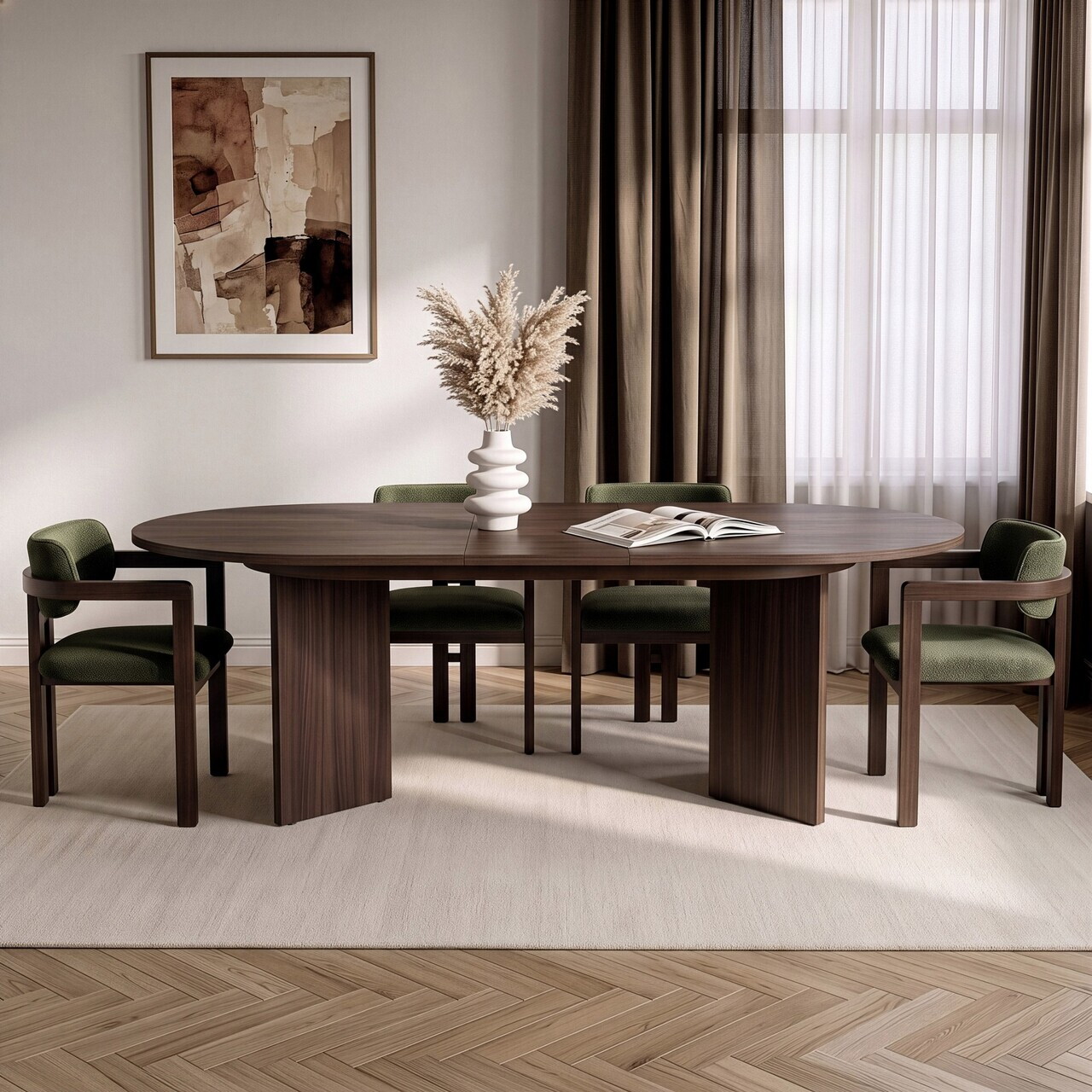 Set masa extensibila si scaune (5 piese), Nordure, Aleria 4, Nuc Milano / Nuc Închis / Verde — imaginea 2