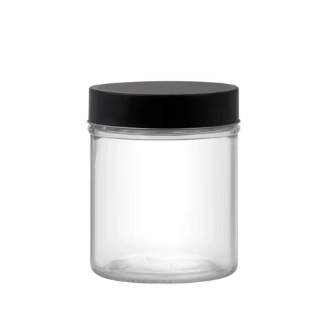 Recipient cu capac Milos Round, Domotti, 9.8 x 12.3 cm, 700 ml, sticla/inox, transparent/negru