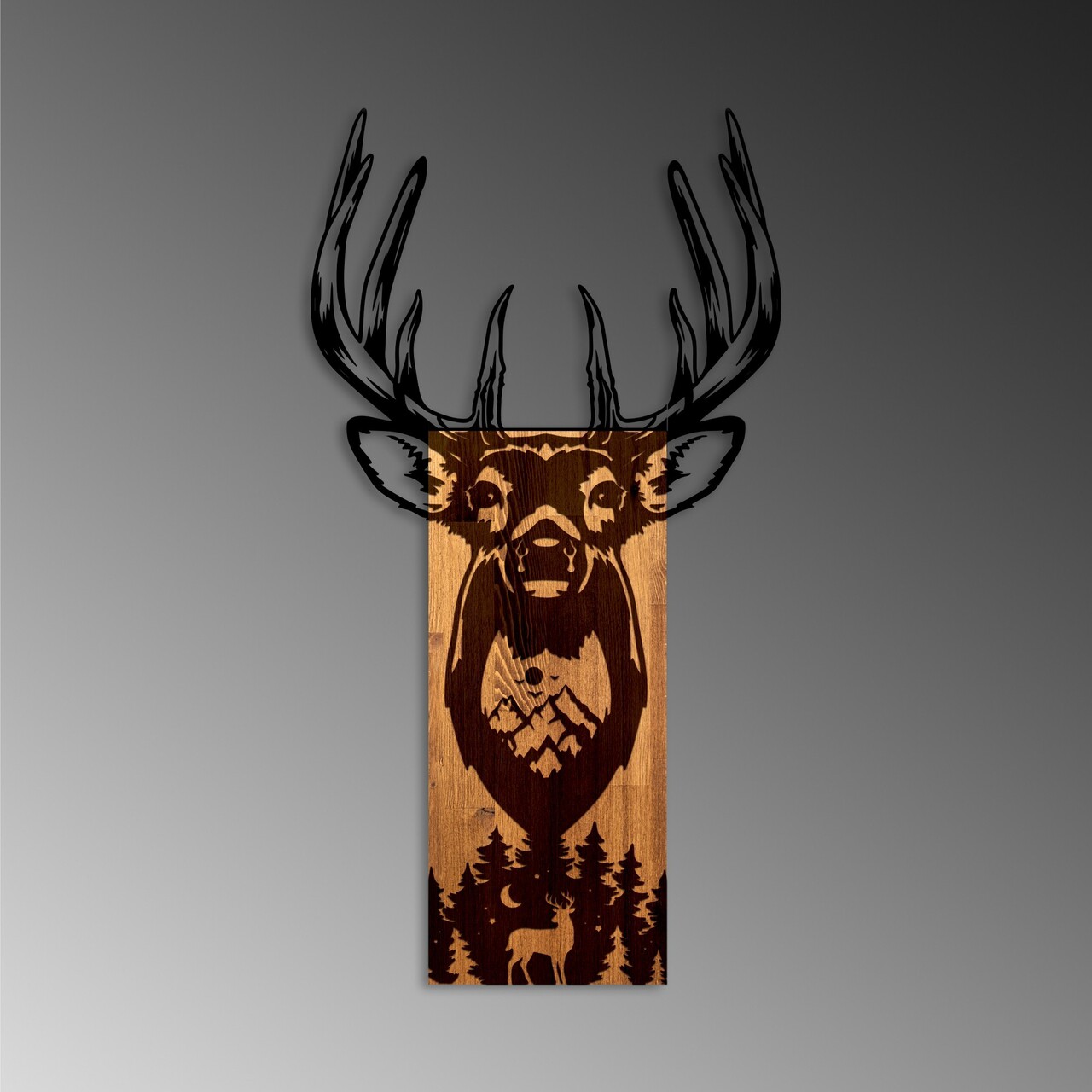 Decoratiune de perete, Deer in Mountain, Lățime: 48 cm, Nuc / Negru - view 5