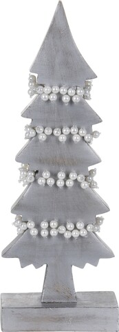Decoratiune Xmas Tree w pearls , 13x6x31 cm, lemn de mango, alb/argintiu 13x6x31