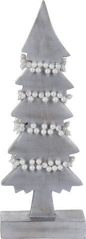 Poza Decoratiune Xmas Tree w pearls , 13x6x31 cm, lemn de mango, alb/argintiu