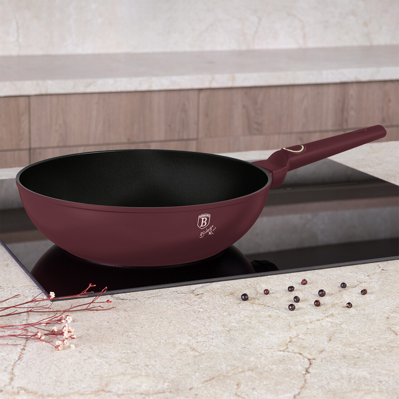 Tigaie Wok Berlinger Haus, Leonardo, 28 cm, 3.2 L, aluminiu forjat, visiniu mat - imagine 3