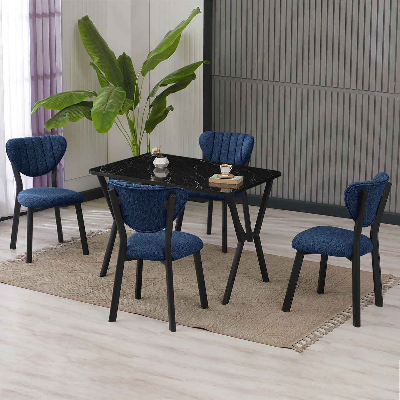 Set masa extensibila si scaune, Hanah Home, Elma, Navy Blue / Black - view 2