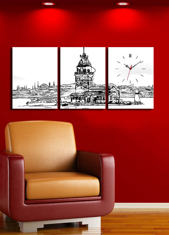Ceas de perete, 3P3040CS-50, PÂNZĂ DIN PIELE ÎNTOARSĂ, 30 x 40 cm, 3 piese, Multicolor