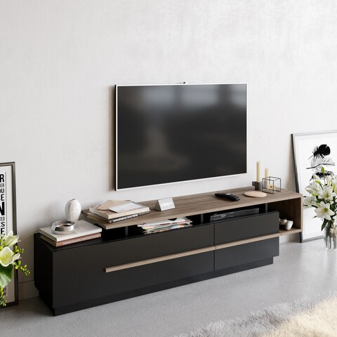 Comoda TV Pia, Decorotika, 180×38.9×46.4 cm, maro/negru 180x38.9x46.4