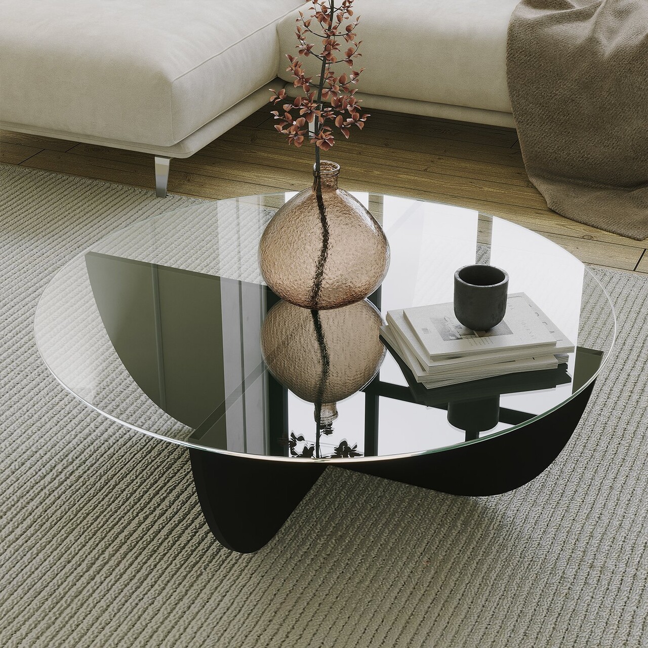 Masuta de cafea, Neostill, Lily, 90x30x90 cm, Sticla temperata, Negru - 2 | YEO