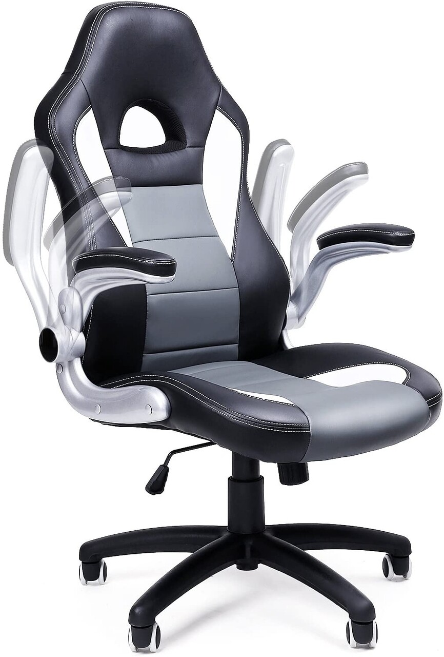 Scaun De Birou Ergonomic Gaming, Vasagle, Piele Ecologica, Negru/gri/alb