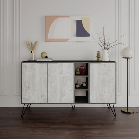 Consola, decortie, clara, 142x83x35.6 cm, gri/alb