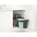 Cos de gunoi incorporat, Brabantia, Sort&Go, 2x10 L+20 L, 48.1x40.4x39.6 cm, polipropilena, gri inchis/verde jad