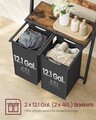 Cos de rufe cu 2 compartimente, rafturi si agatatori Vasagle, 73x33x177 cm, 2 x 46L, PAL/otel/tesatura Oxford, maro/negru