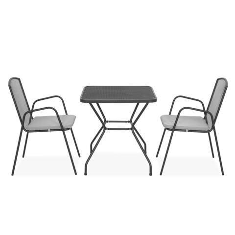 Set 2 scaune spatar mediu si masa patrata, Berlin, L.70 l.70 H.72 cm, otel, negru/gri (berlin)