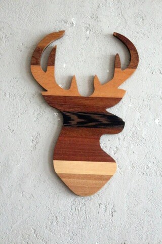 Decoratiune de perete, Wood Deer, 33x2x50 cm, Placaj , Maro La Moneta