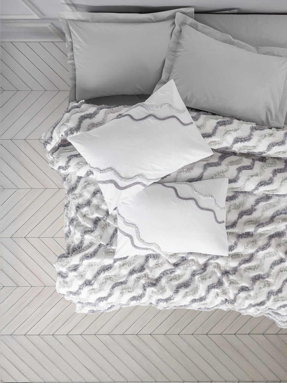 Set cuvertura pique dubla, Eldon - Grey, Cotton Box, Poliester - 1 | YEO